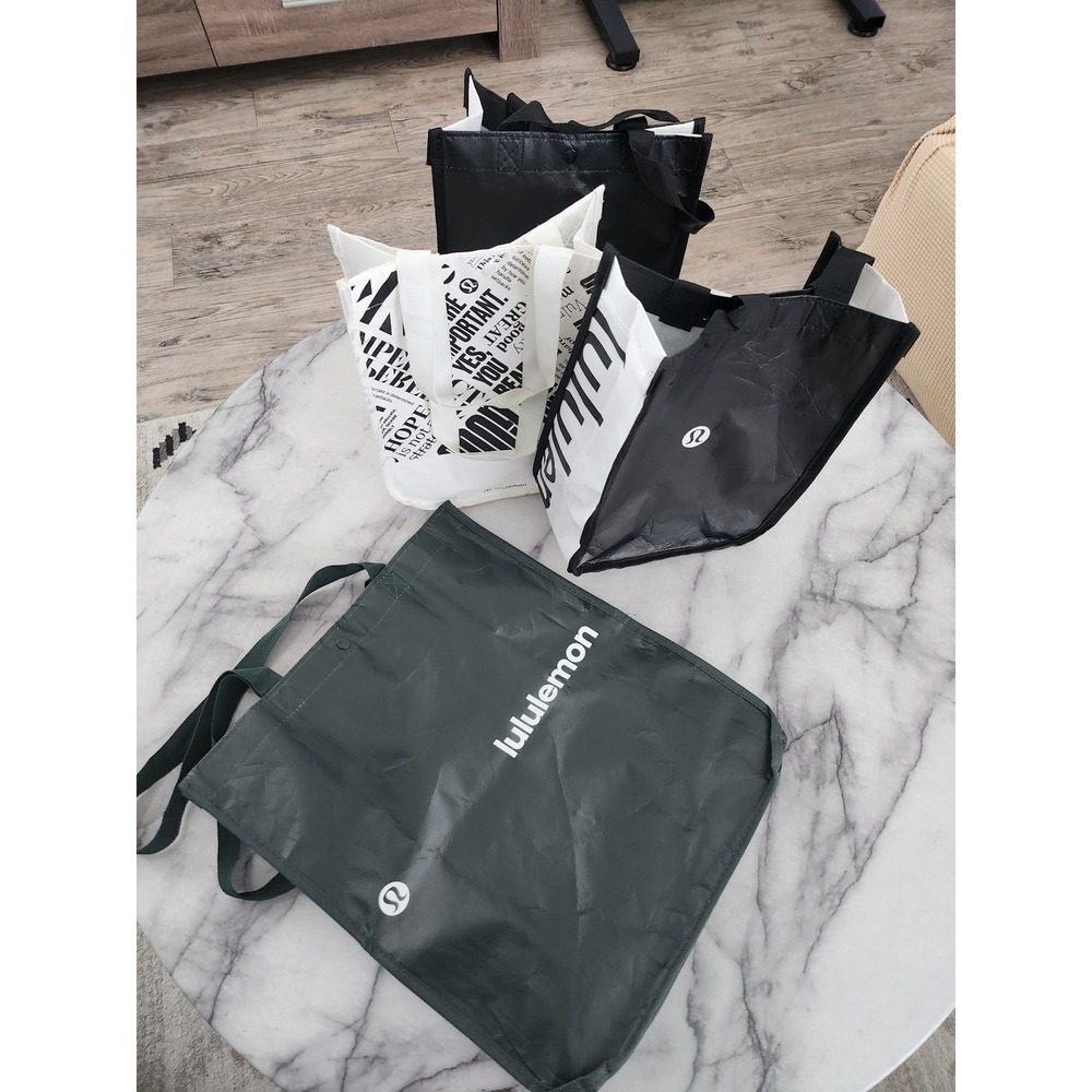 Lululemon Reusable Shopping Tote Bag Bundle Set of 4 Black White Green Assorted